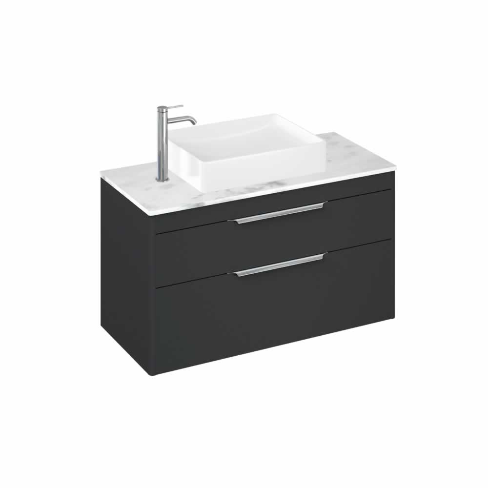 Shoreditch 100cm double drawer Matt Grey with Carrara White Worktop and Quad Countertop Basin